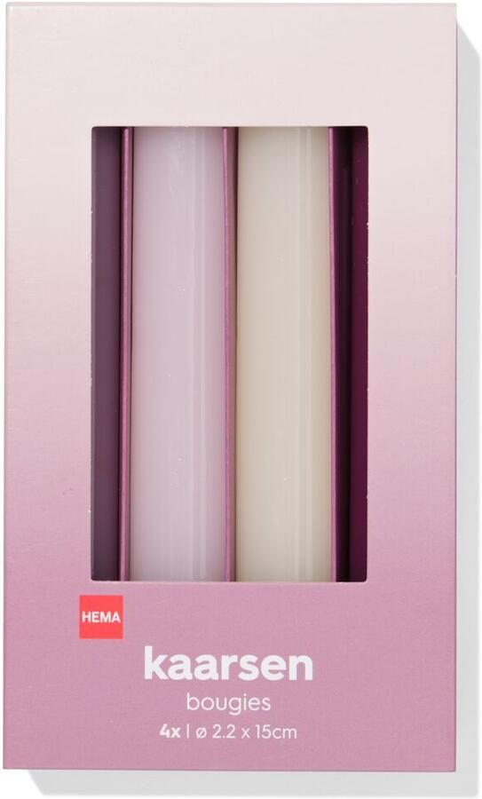 HEMA Huishoudkaarsen 16x⌀2.2cm Roze 4 Stuks (roze)