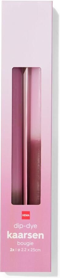 HEMA Huishoudkaarsen ⌀2.2x25cm Kleurverloop Roze 2 Stuks (roze)