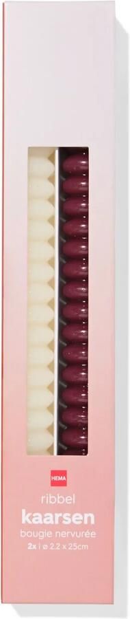 HEMA Huishoudkaarsen ⌀2.2x25cm Ribbel Donkerrood 2 Stuks (donkerrood)