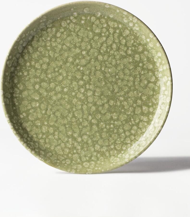 HEMA Kaarsenplateau ⌀26x5cm Zwier Keramiek Spikkel Groen (groen)