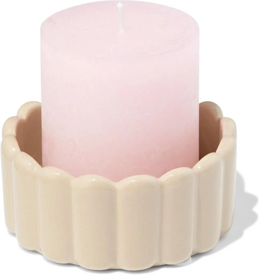 HEMA Kaarsonderzetter ⌀10cm Keramiek Ribbel Zand (zand)