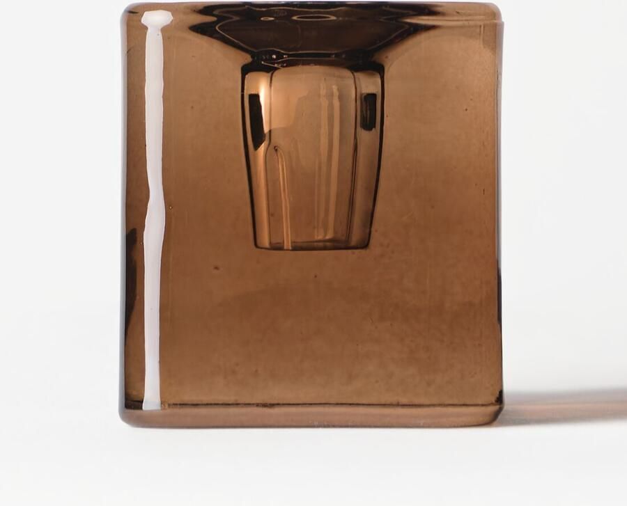 HEMA Kandelaar ⌀5x12cm Kub Glas Bruin (bruin)