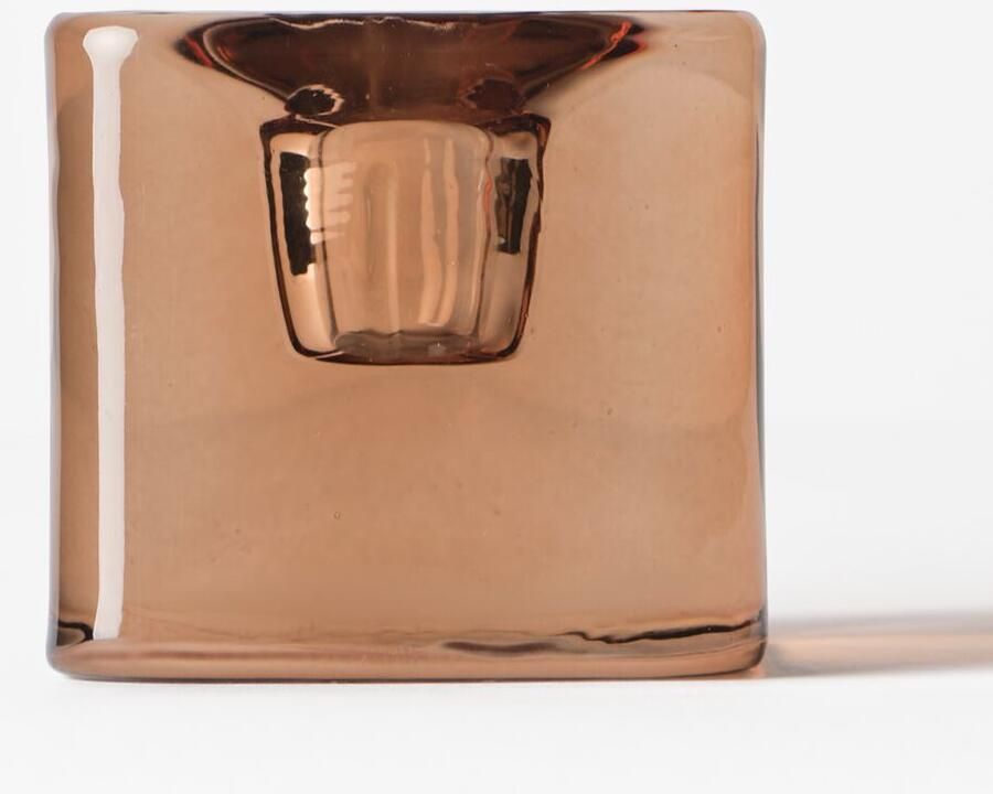 HEMA Kandelaar ⌀5x5cm Kub Glas Bruin (bruin)