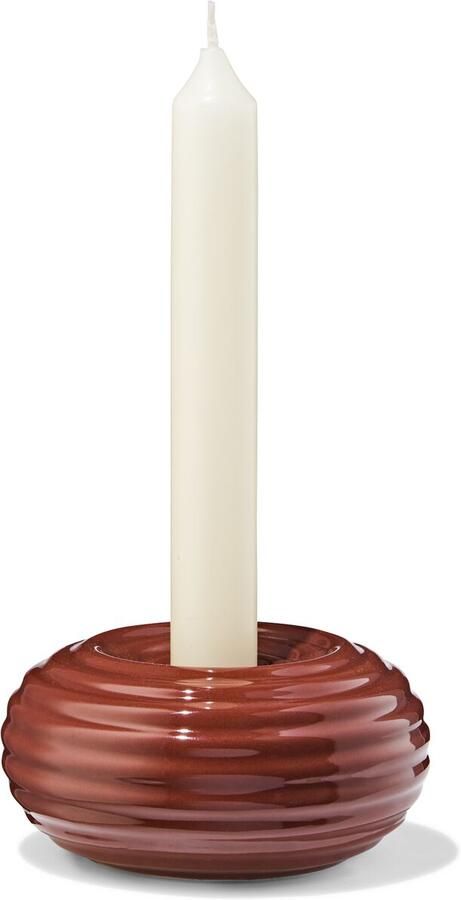 HEMA Kandelaar 9.7x20cm Keramiek Ribbel Bruin (bruin)