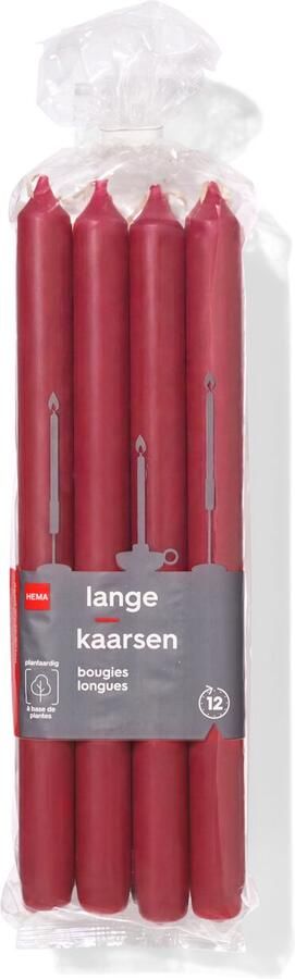 HEMA Lange Huishoudkaarsen Ø2.2x29 Donkerrood 12 Stuks (donkerrood)