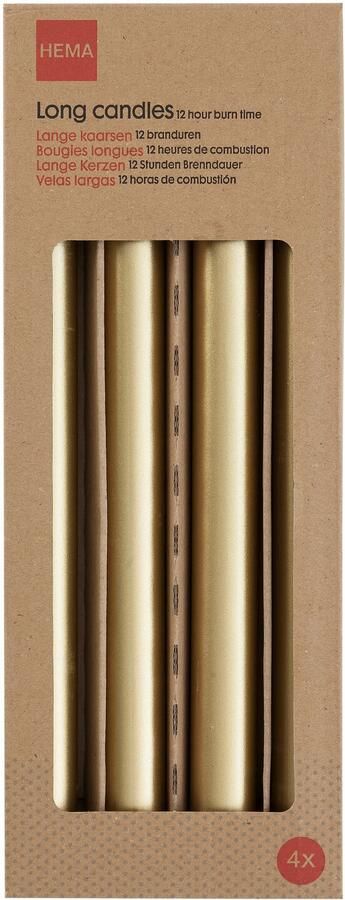 HEMA Lange Huishoudkaarsen Ø2.2x29 Goud 4 Stuks (goud)