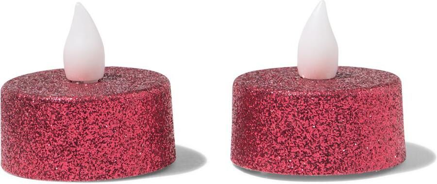 HEMA Led-theelichtjes ⌀3.8x3.6cm Glitter Rood 2 Stuks