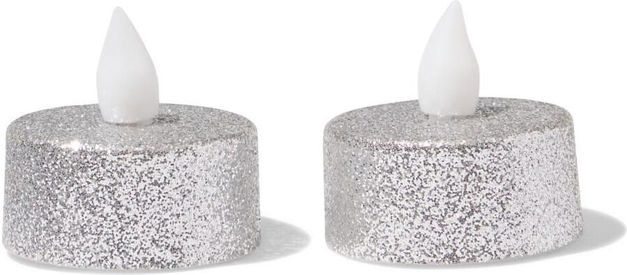 HEMA Led-theelichtjes ⌀3.8x3.6cm Glitter Zilver 2 Stuks