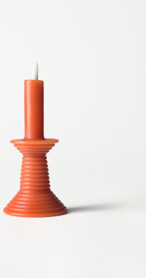 HEMA Led Vormkaars Kandelaar ⌀7.6x18cm Rustiek Donkeroranje (donkeroranje)