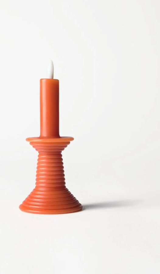 HEMA Led Vormkaars Kandelaar ⌀7.6x18cm Rustiek Donkeroranje (donkeroranje)