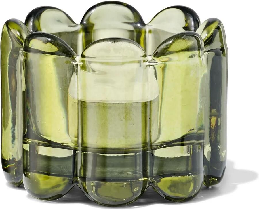 HEMA Sfeerlichthouder Glas Ribbel Groen (groen)