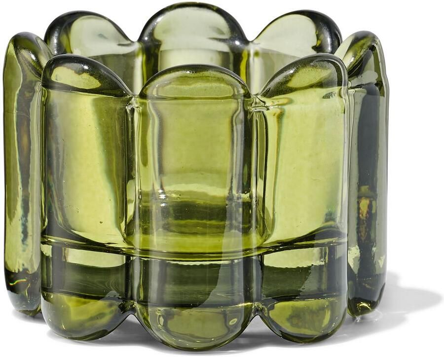 HEMA Sfeerlichthouder Glas Ribbel Groen (groen)