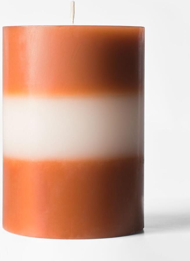 HEMA Stompkaarsen ⌀7x10cm Strepen Donkeroranje-ivoor (donkeroranje)