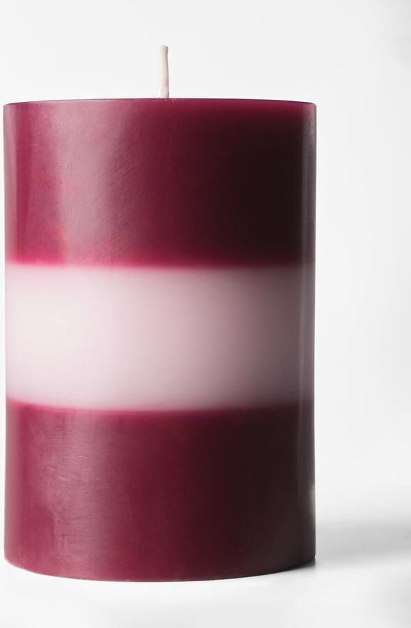 HEMA Stompkaarsen ⌀7x10cm Strepen Roze-aubergine (roze)