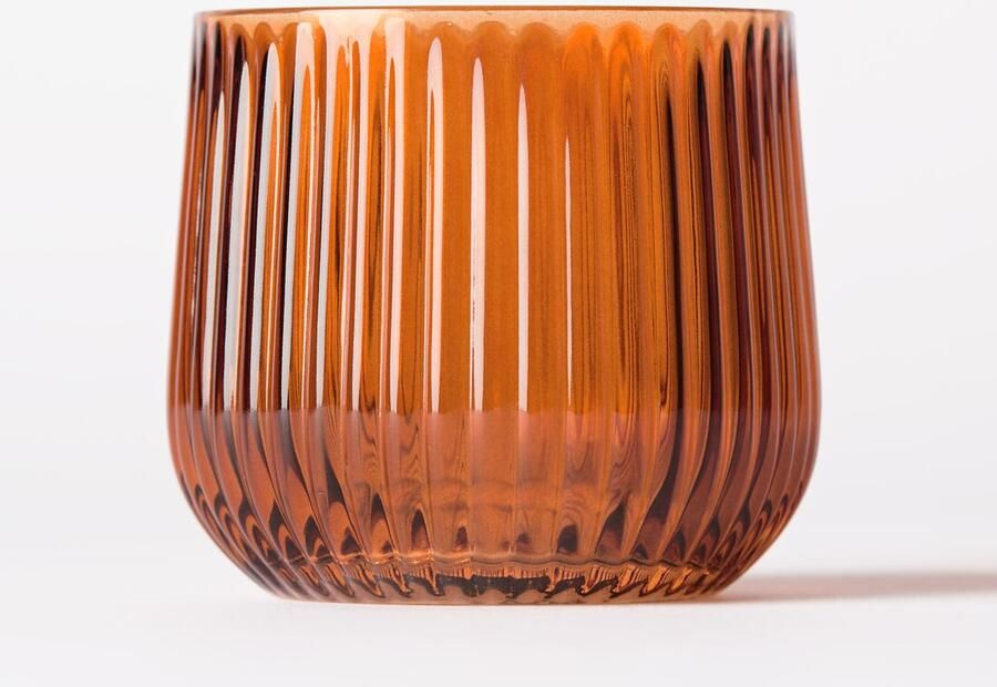 HEMA Theelichthouder ⌀10x8cm Bink Glas Ribbel Oranje (oranje)