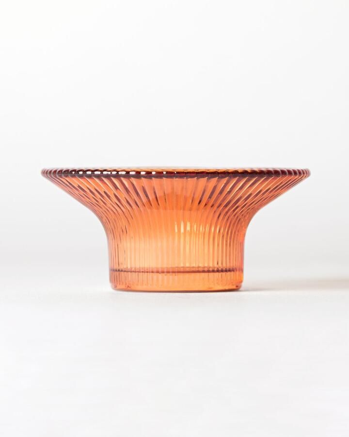 HEMA Theelichthouder ⌀11x5cm Zwier Glas Ribbel Oranje (oranje)