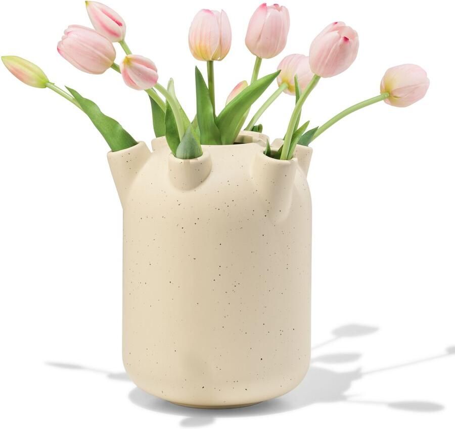 HEMA Tulpenvaas ⌀15x21cm Keramiek Groot Spikkels Wit
