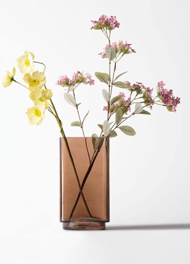 HEMA Vaas ⌀12x22cm Kub Glas Bruin (bruin)
