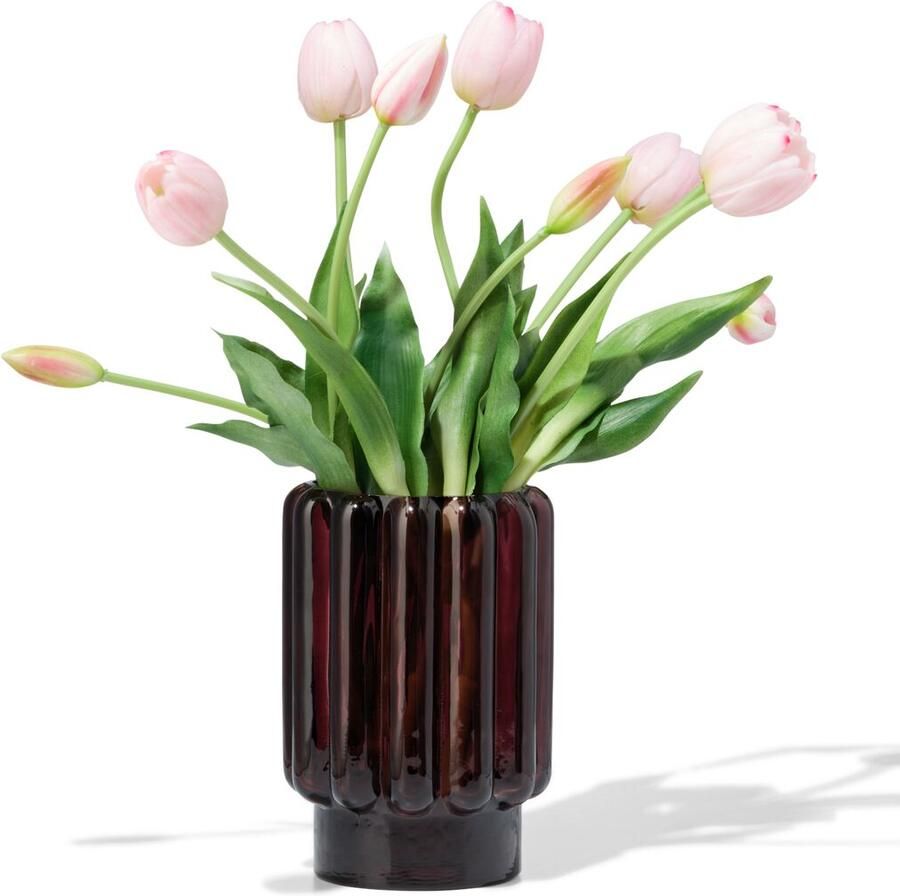 HEMA Vaas 18cm Glas Ribbel Bruin (bruin)