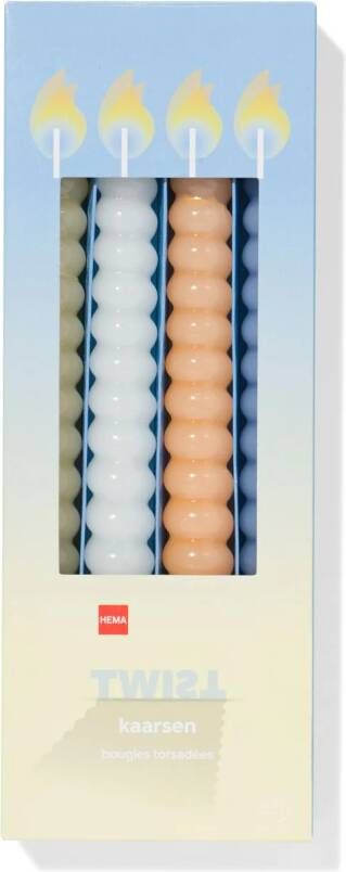 HEMA Lange Huishoudkaars Ø2.2x25cm Gedraaid Lichtblauw-zalm 4 Stuks (multicolor)