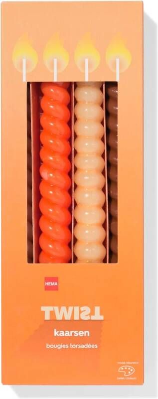 HEMA Lange Huishoudkaars Ø2.2x25cm Gedraaid Roze-oranje 4 Stuks (multicolor)