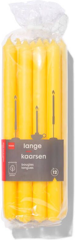 HEMA Lange Huishoudkaarsen Ø2.2x29 Geel 12 Stuks (lichtgeel)