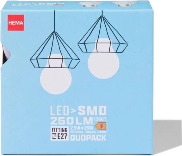 HEMA Led Kogel Smd E27 2.9W 250lm 2 Stuks