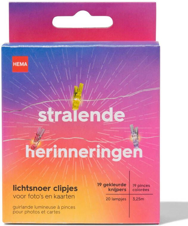 HEMA Lichtsnoer 3.25m Met 20 Lampjes En 19 Clipjes Gekleurd