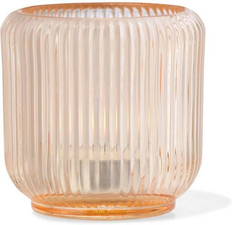 HEMA Theelichthouder M Glas Ribbel Oranje (perzik)