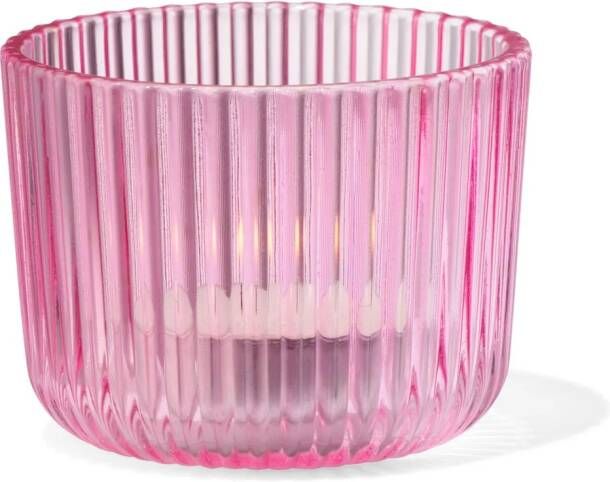 HEMA Theelichthouder S Glas Ribbel Roze (felroze)