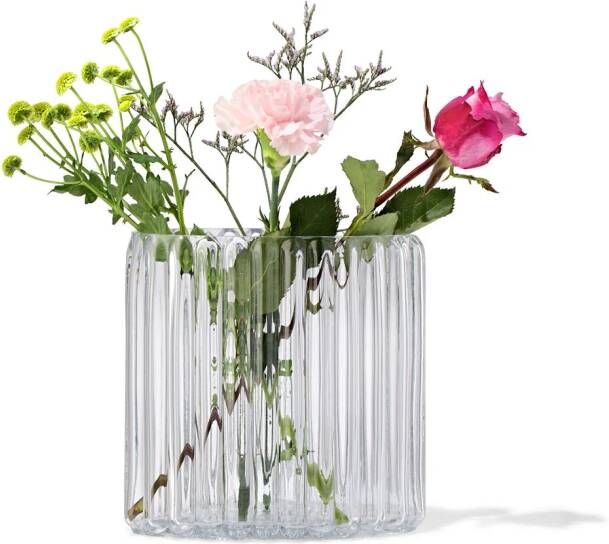 HEMA Vaas Ø10x20cm Glas Ribbel Transparant (transparant)