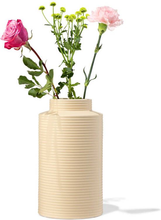 HEMA Vaas Ø10x26.4cm Keramiek Ribbel Crème (creme)