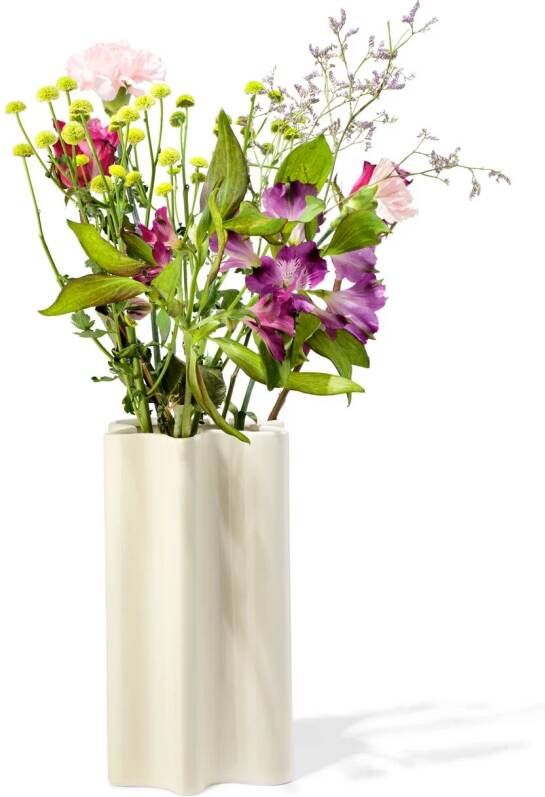 HEMA Vaas Ø15.7x26cm Keramiek Golf Wit (wit)