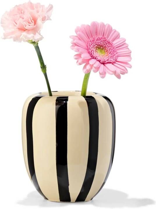 HEMA Vaas Ø9.7x15cm Keramiek Strepen Zwart-wit (zwart wit)