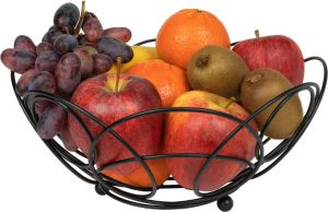 QUVIO Fruitschaal met patroon Metaal Zwart 27 x 12 cm (dxh)