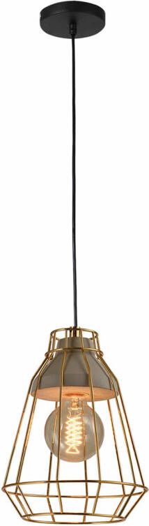 QUVIO Hanglamp industrieel Beton met kooi lang Diameter 19 5 cm