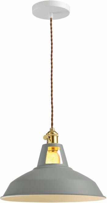 QUVIO Hanglamp industrieel Open bovenkant kap Diameter 31 cm Grijs met groene gloed