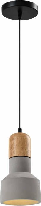 QUVIO Hanglamp landelijk Betonnen design lamp Houten kop D 12 5 cm Grijs - Foto 1