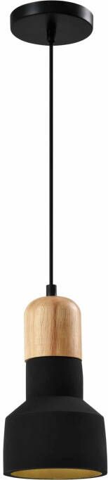 QUVIO Hanglamp landelijk Betonnen design lamp Houten kop D 12 5 cm Zwart - Foto 1