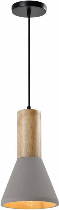 QUVIO Hanglamp landelijk Betonnen lamp Houten kop D 15 cm Grijs - Foto 1