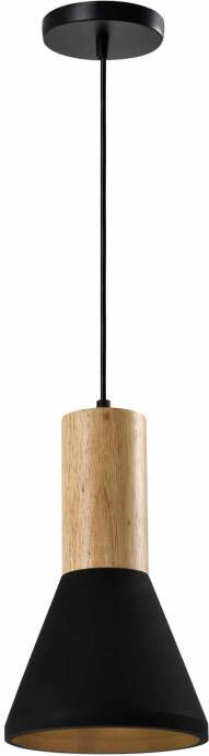 QUVIO Hanglamp landelijk Betonnen lamp Houten kop D 15 cm Zwart - Foto 1