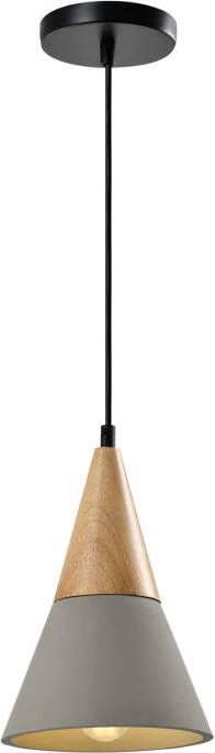 QUVIO Hanglamp landelijk Kegel van beton Houten kop D 18 cm Grijs - Foto 1
