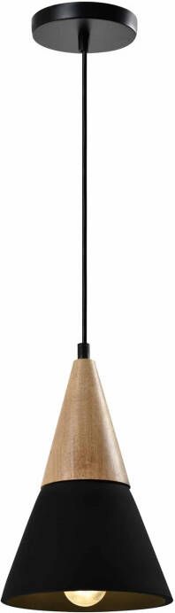 QUVIO Hanglamp landelijk Kegel van beton Houten kop D 18 cm Zwart - Foto 1