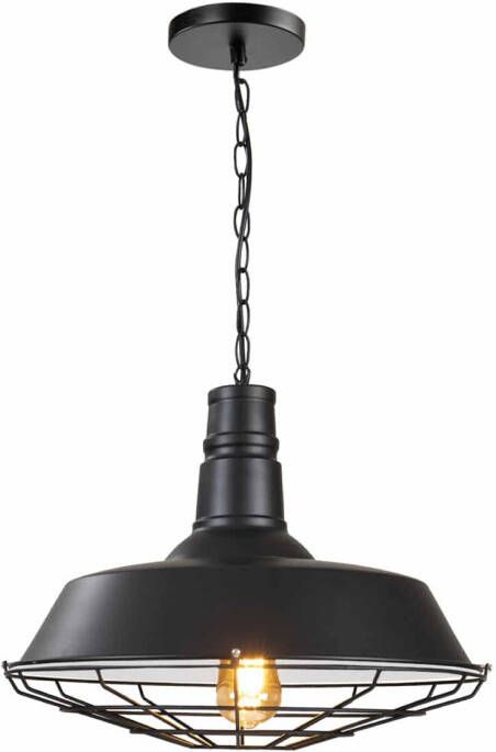 QUVIO Hanglamp landelijk Schaal met rooster Diameter 36 cm Zwart