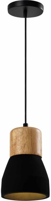 QUVIO Hanglamp landelijk Simplistisch betonnen lamp Houten kop D 13 cm Zwart - Foto 1