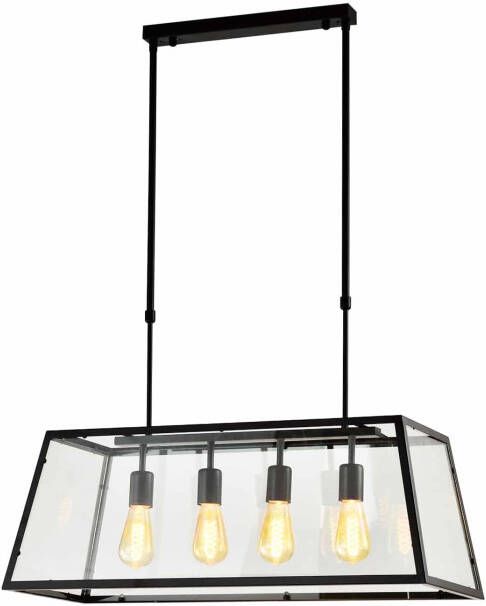QUVIO Hanglamp modern 4 lichtpunten met stalen glazen kap 30 x 78 x 28 cm