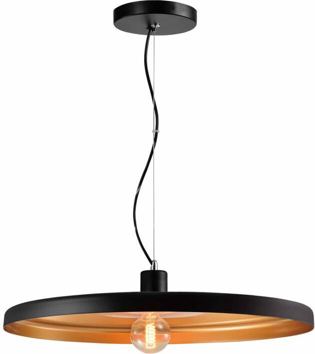 QUVIO Hanglamp modern Dun design Zwart met gouden binnenkant Diameter 60 cm