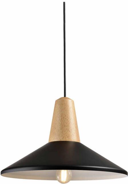 QUVIO Hanglamp modern hoedvorm met hout Diameter 35 cm Zwart en bruin