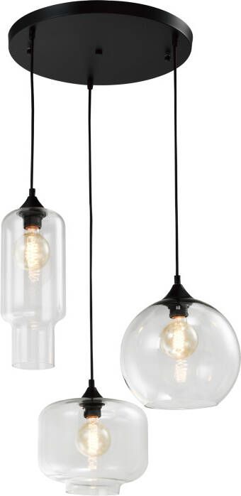 QUVIO Hanglamp retro 3 lichtspunt 3 verschillende glazen kappen D 40 cm