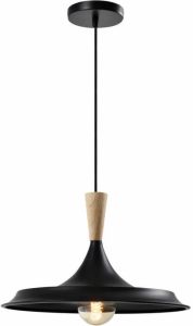 QUVIO Hanglamp retro Aziatische stijl Houten kop D 40 cm Zwart